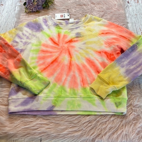 NWT RE/DONE Neon Spiral Dye Classic Raglan Sweatshirt sz S - Picture 1 of 9